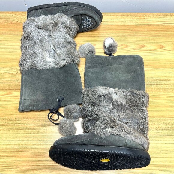 Manitobah Mukluks Boots Womens 9 Gray Suede & Fur Beaded Winter READ DESCRIPTION - Picture 3 of 9